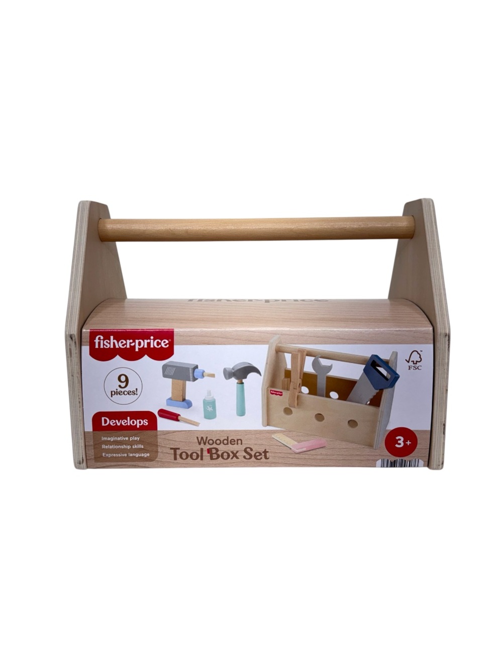 Fisher Price Wooden Tool Box Set 9Pc Age 3+ New Nwt